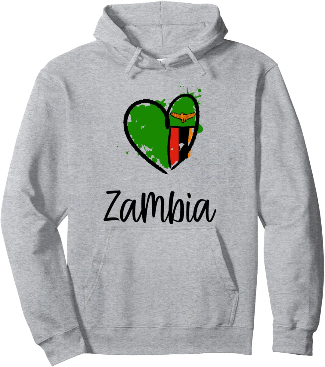 Zambia Heart Line Art Flag Cool Africa English Zambian Gift Pullover Hoodie
