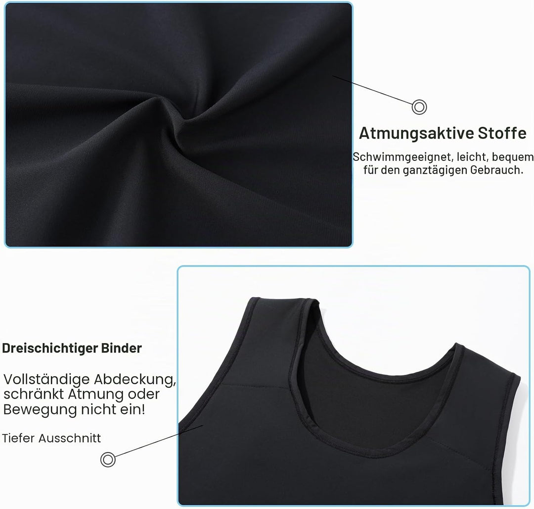 Brust Binder Transgender FTM Cosplay Atmungsaktive Halb Trans Binder Tank Top Schwarz 4XL, Schwarz 4