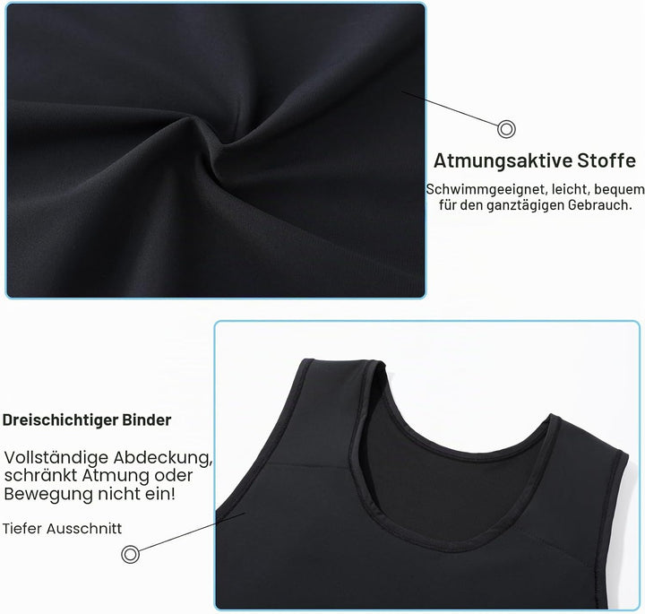 Brust Binder Transgender FTM Cosplay Atmungsaktive Halb Trans Binder Tank Top Schwarz 4XL, Schwarz 4