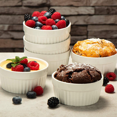 COM-FOUR® 6x Soufflé Förmchen - Creme Brulee Schälchen aus Keramik - Ofenfeste Förmchen - Dessertsch