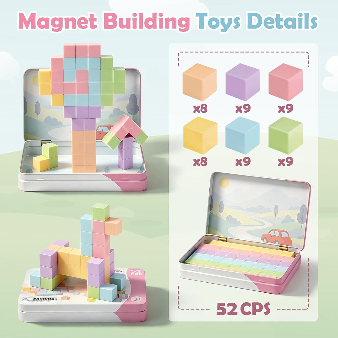 Dreamon 52PCS Mini Magnetische Bausteine Magnetic Building Blocks mit Blechdose Magnetische Baustein