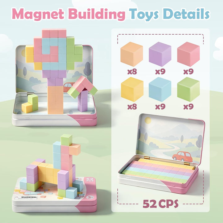 Dreamon 52PCS Mini Magnetische Bausteine Magnetic Building Blocks mit Blechdose Magnetische Baustein