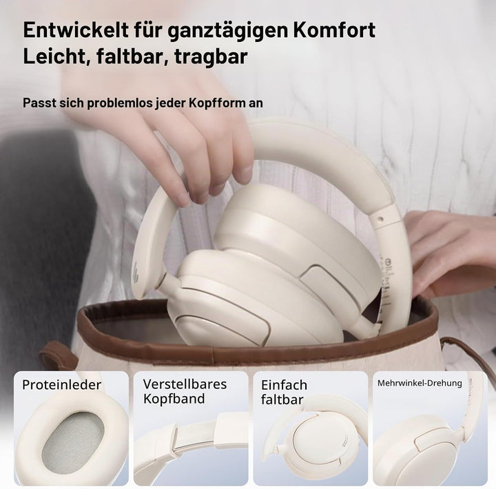 Edifier V80 Wireless Over Ear Kopfhörer mit -44dB ANC, Hi-Res Audio Wired, 45Std. AKKU, Multi-Point-