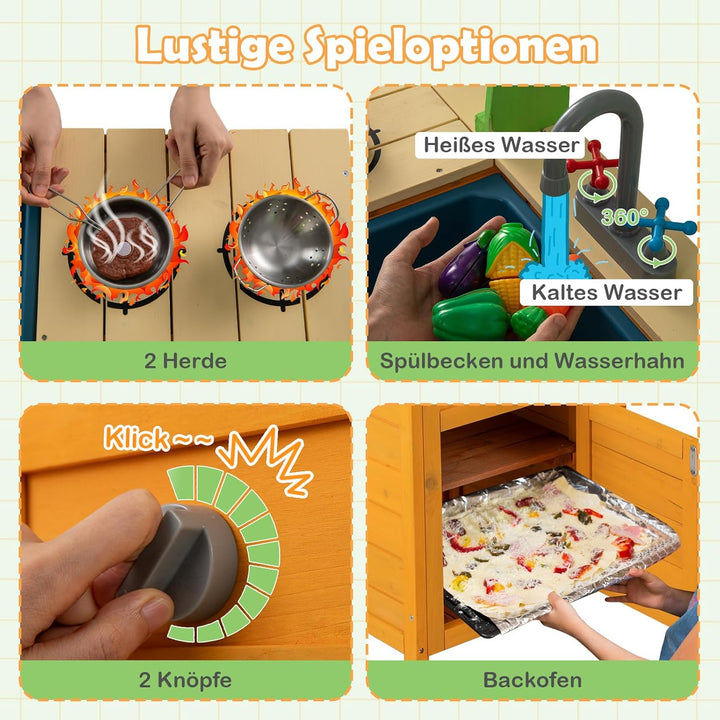 COSTWAY Matschküche Kinder Outdoor, Kinderküche mit Zubehör, Spielküche mit realistischen Herden & W