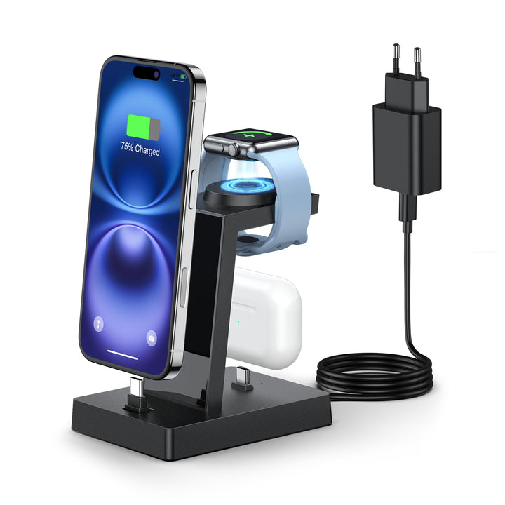 Ladestation für mehrere Geräte – ADADPU 30W USB C Schnellladestation,3 in 1 Kabelloser Ladeständer f