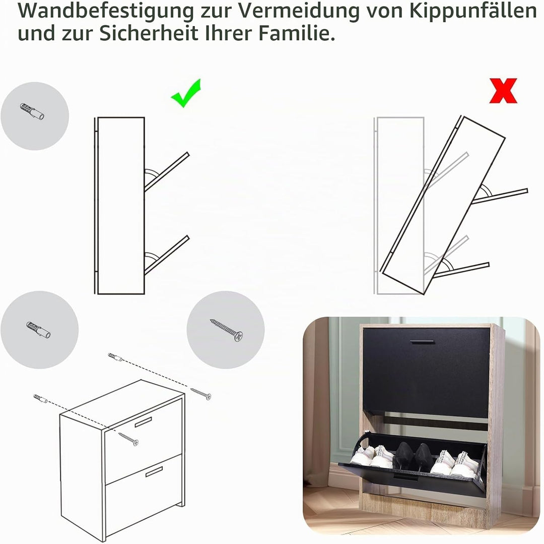 CASABEL Schuhschrank für 12 Paar – grosse Kapazität für den Eingangsbereich – L 60 x T 24 x H 80 cm