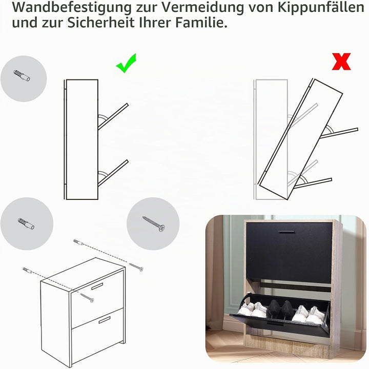 CASABEL Schuhschrank für 12 Paar – grosse Kapazität für den Eingangsbereich – L 60 x T 24 x H 80 cm