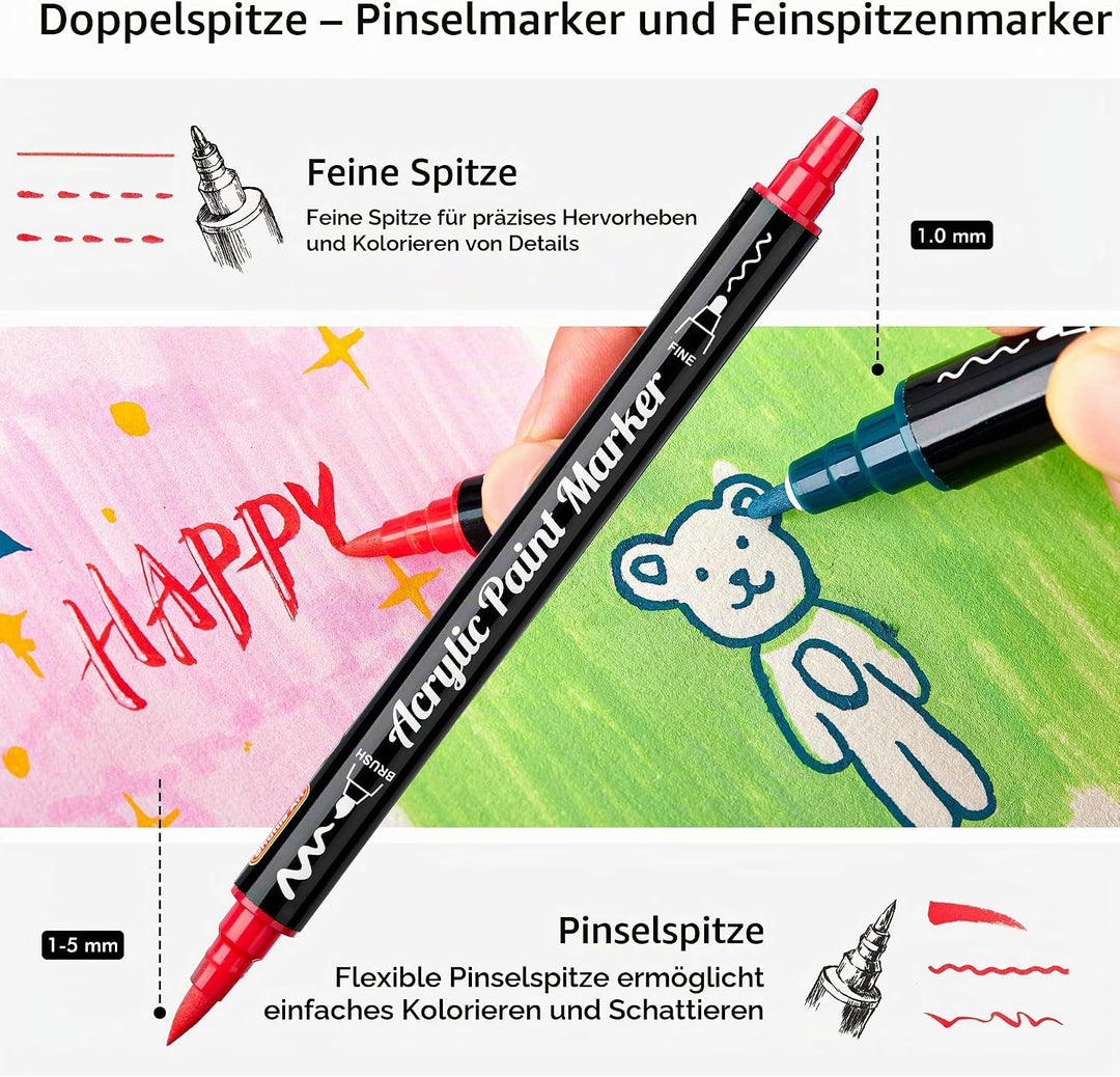 Shuttle Art Acrylstifte für Steine wasserfest, 48 Farben Steine bemalen Stifte Set, doppelköpfige Ac