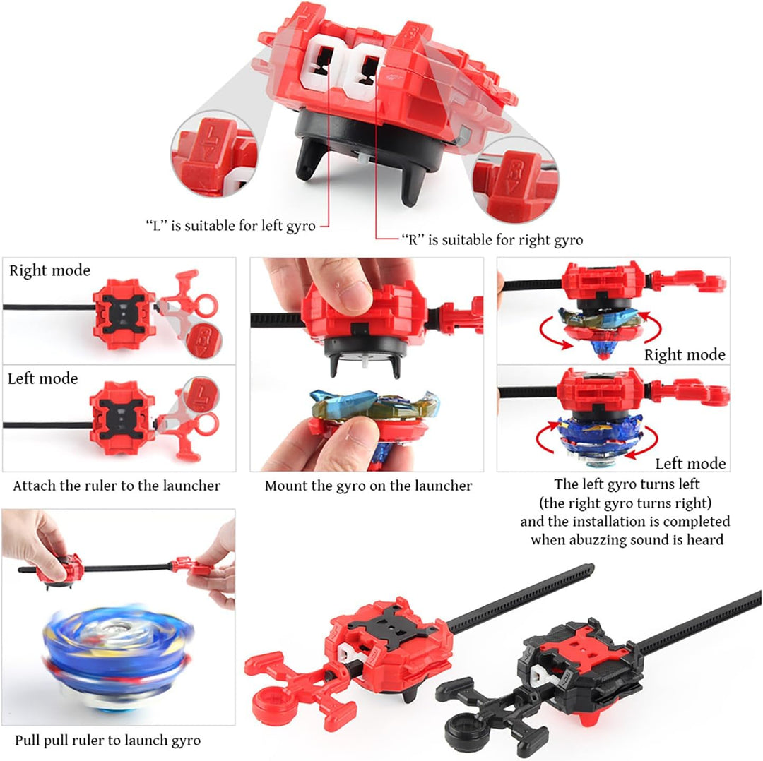 8 in 1 Gyros Set, 4D Kampfkreisel Kreisel Battle mit Launcher Gyros, inkl 4 Stück Gyros Launcher Set