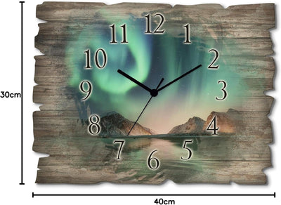 ARTLAND Wanduhr ohne Tickgeräusche aus Holz Quarzuhr 40x30 cm Rechteckig Lautlos Nordlicht Polarlich