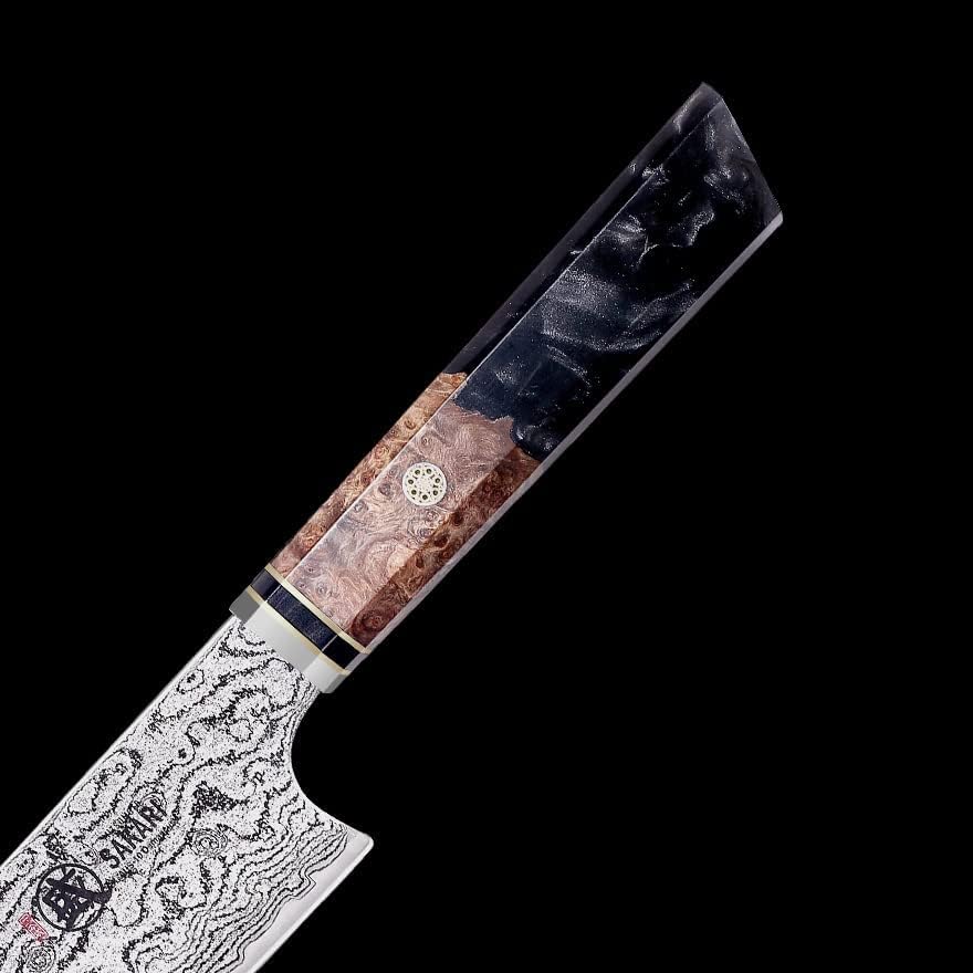 MITSUMOTO SAKARI 22 cm Japanisches Messer, AUS-10 Damaststahl Küchenmesser, Professionelles Handgesc