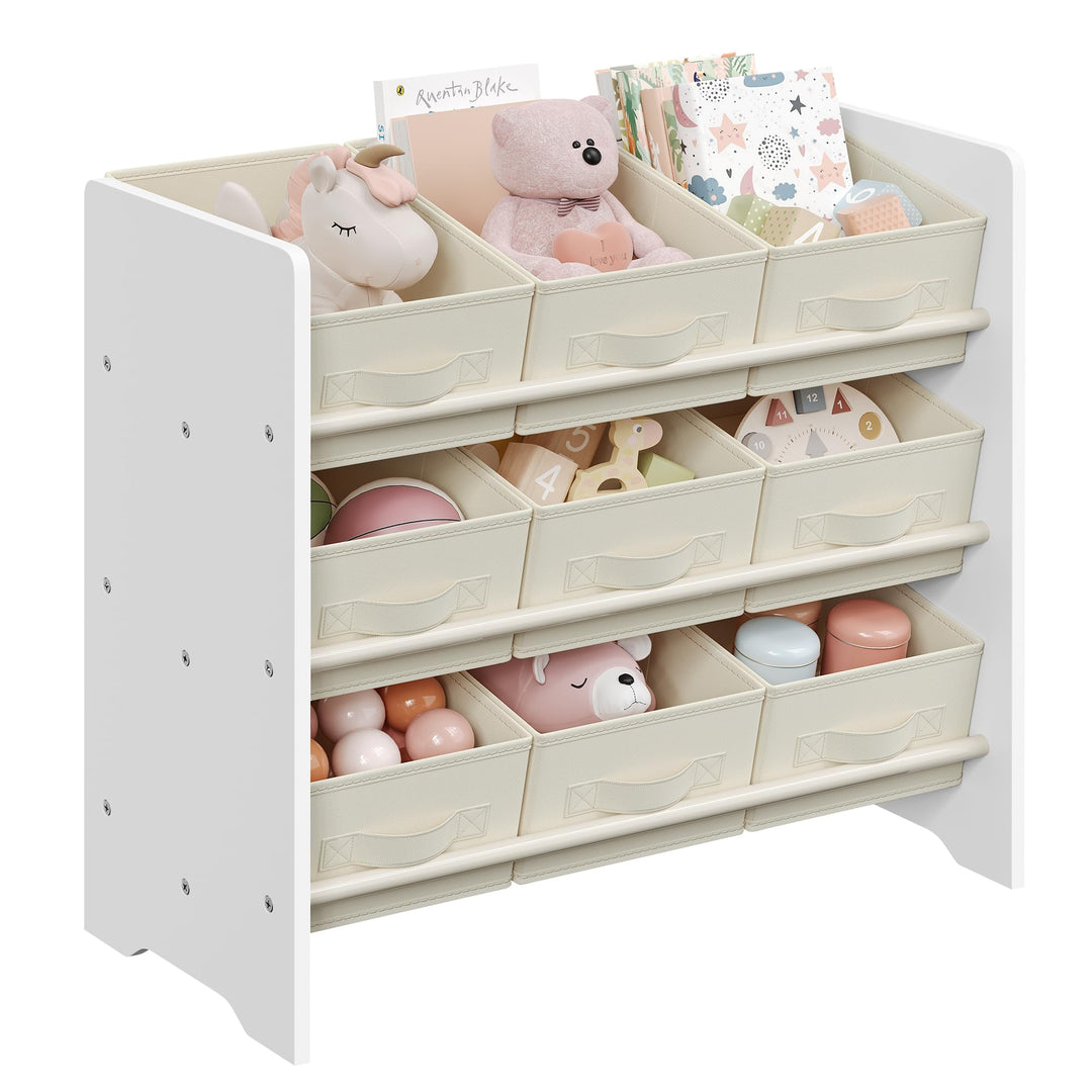 SONGMICS Kinderregal, Spielzeugregal, Bücherregal Kinder, mit 9 Aufbewahrungsboxen aus Vliesstoff, K