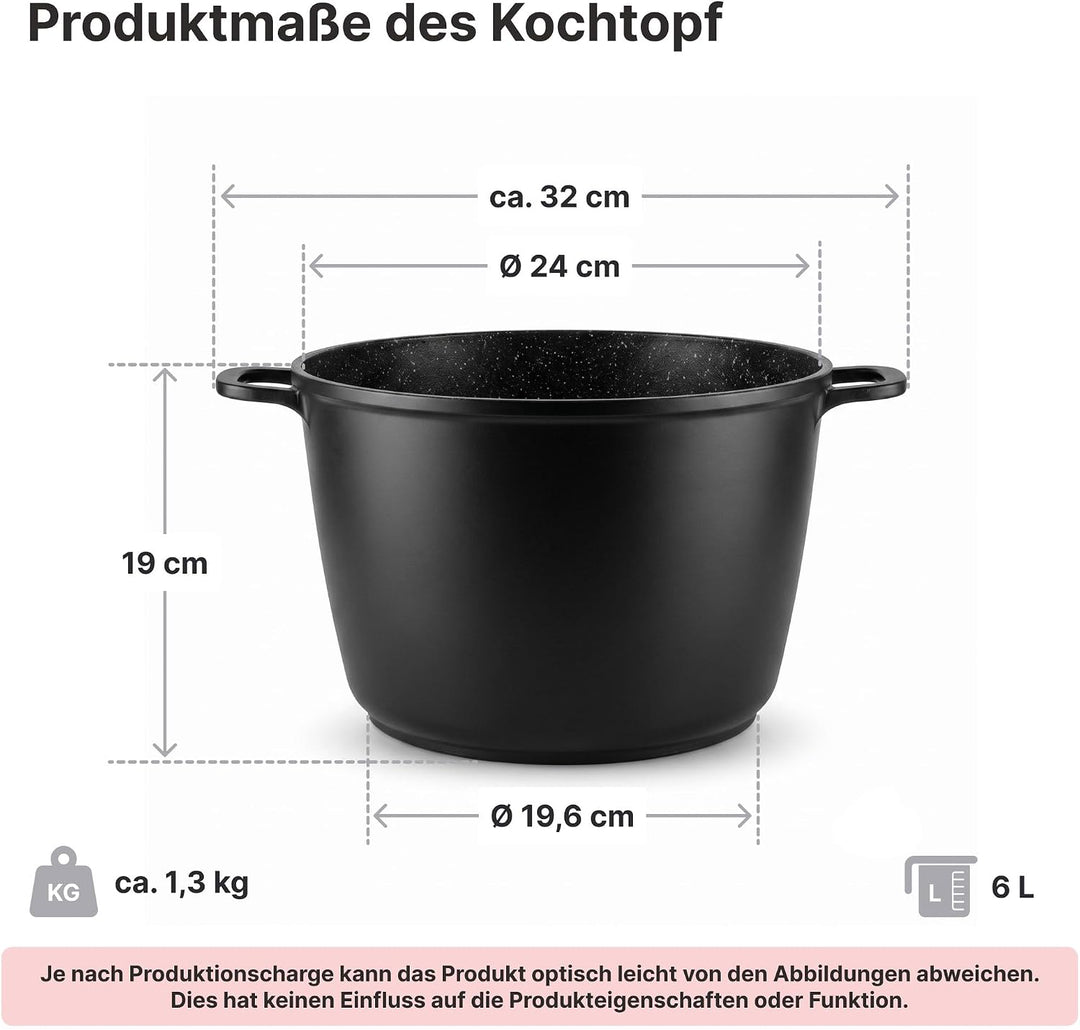 Kochtopf 6 L Suppentopf 24 cm Aluminiumguss Fleischtopf Antihaft Milchtopf Pastatopf Gemüsetopf Schm