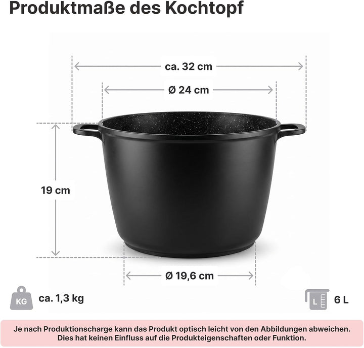 Kochtopf 6 L Suppentopf 24 cm Aluminiumguss Fleischtopf Antihaft Milchtopf Pastatopf Gemüsetopf Schm