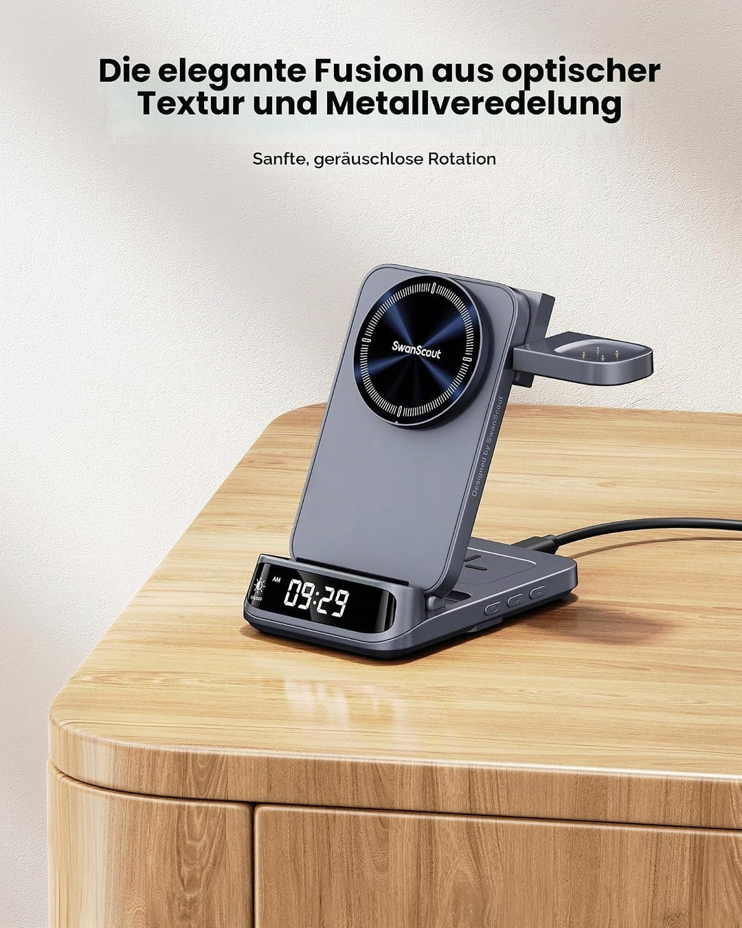 SwanScout Magsafe Ladestation für Fitbit Versa 4/3/Sense 2/1/Ace LTE, 3-in-1 Kabellose Ladegerät für