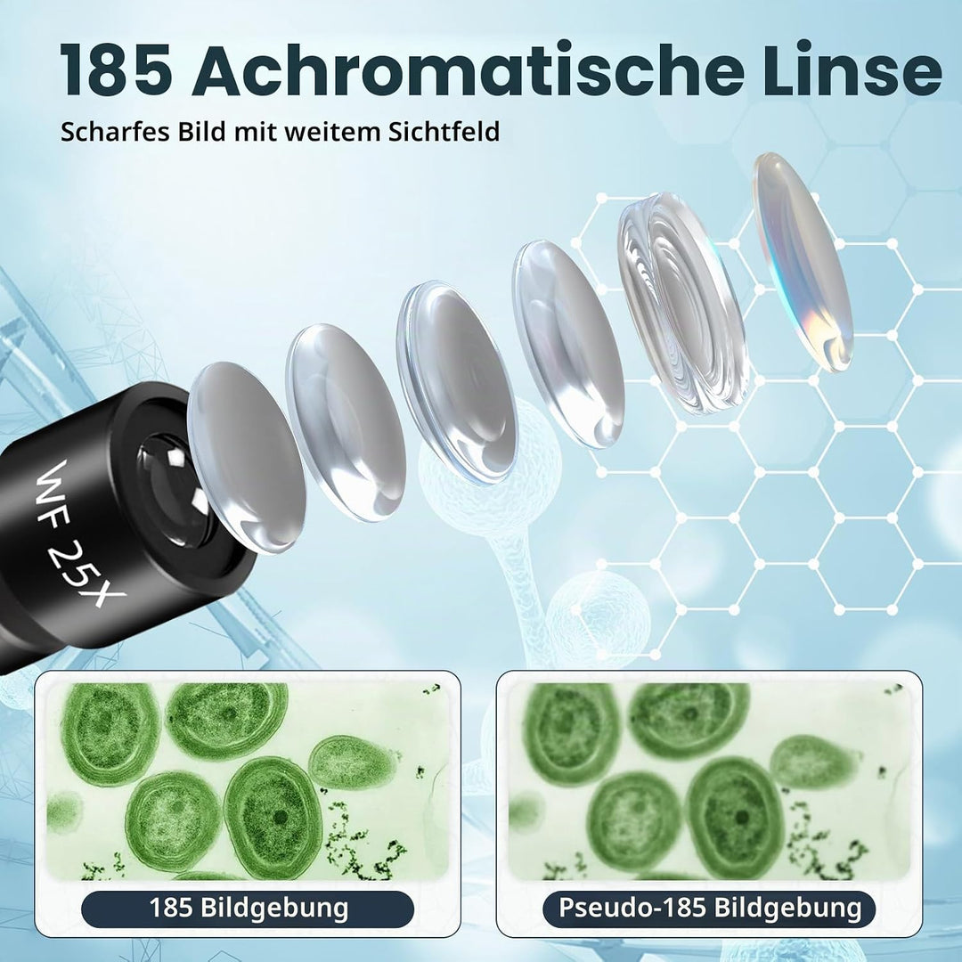 40-2000x Mikroskop, Professionelles Metall-Mikroskop für Erwachsene &amp; Kinder, mit 10x &amp; 25x Okularen