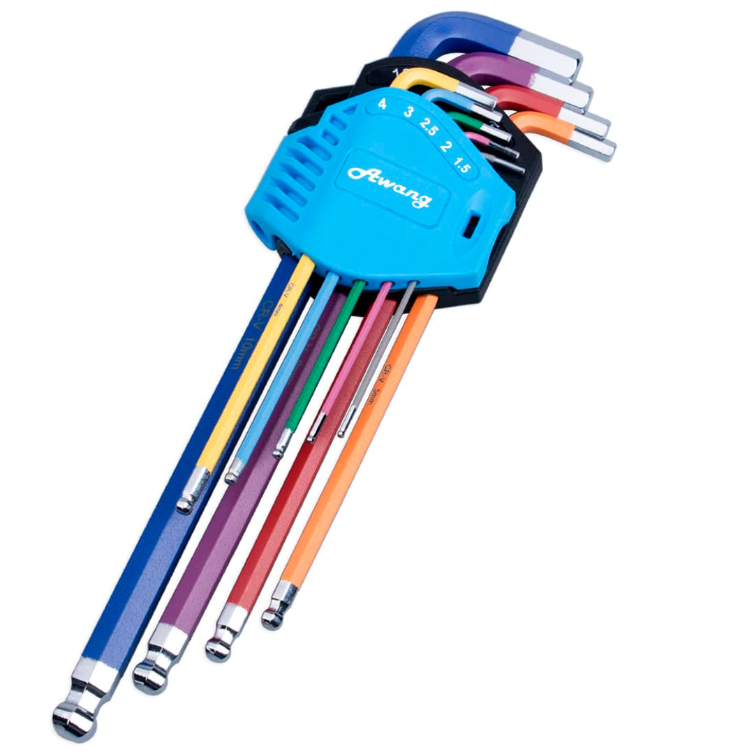 Awang Innensechskant Satz, 9tlg Innensechskantschlüssel HX mit Kugelkopf 1.5mm-10mm, Cr-V-Stahl, Pro