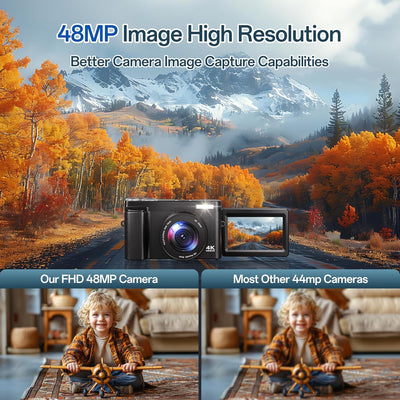 Digitalkamera 4K, 48MP 16X Autofokus Digitalzoom Fotokamera, 3 Zoll 180° Flip LCD Screen HD Kompakte