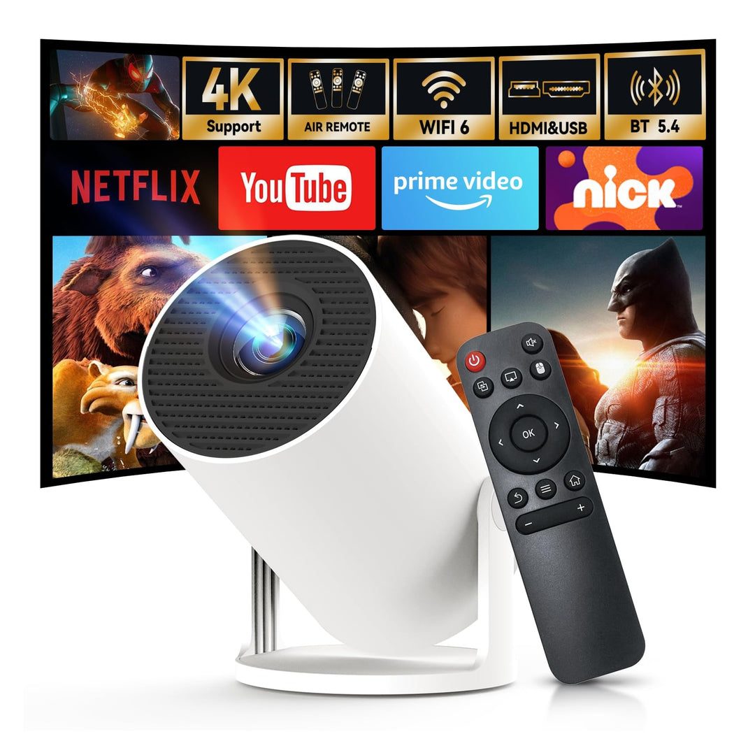WEMI Mini Beamer, Smart Projektor Wi-Fi 6 Bluetooth, Nativ 720P 4K Heimkino, Tragbarer kleiner LED P