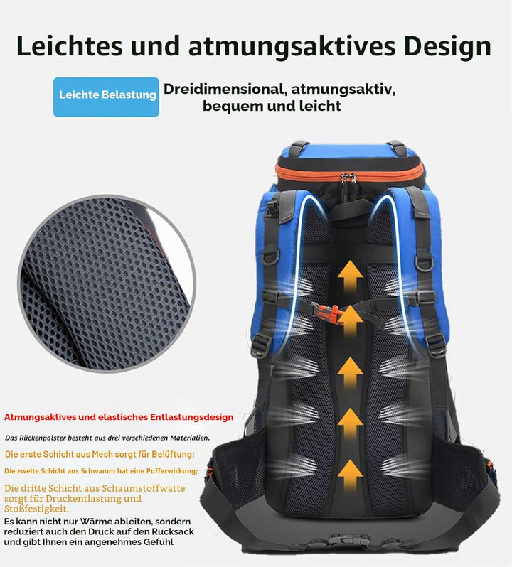 Bseash 60 l wasserdichter leichter Wanderrucksack mit Regenschutz, Outdoor-Sport, Reisen, Tagesrucks