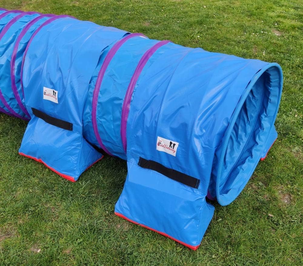 Callieway Premium Dog Agility Tunnel Sandsack - (2er Pack) blau mit Gumminoppen Stoppermatte für Agi