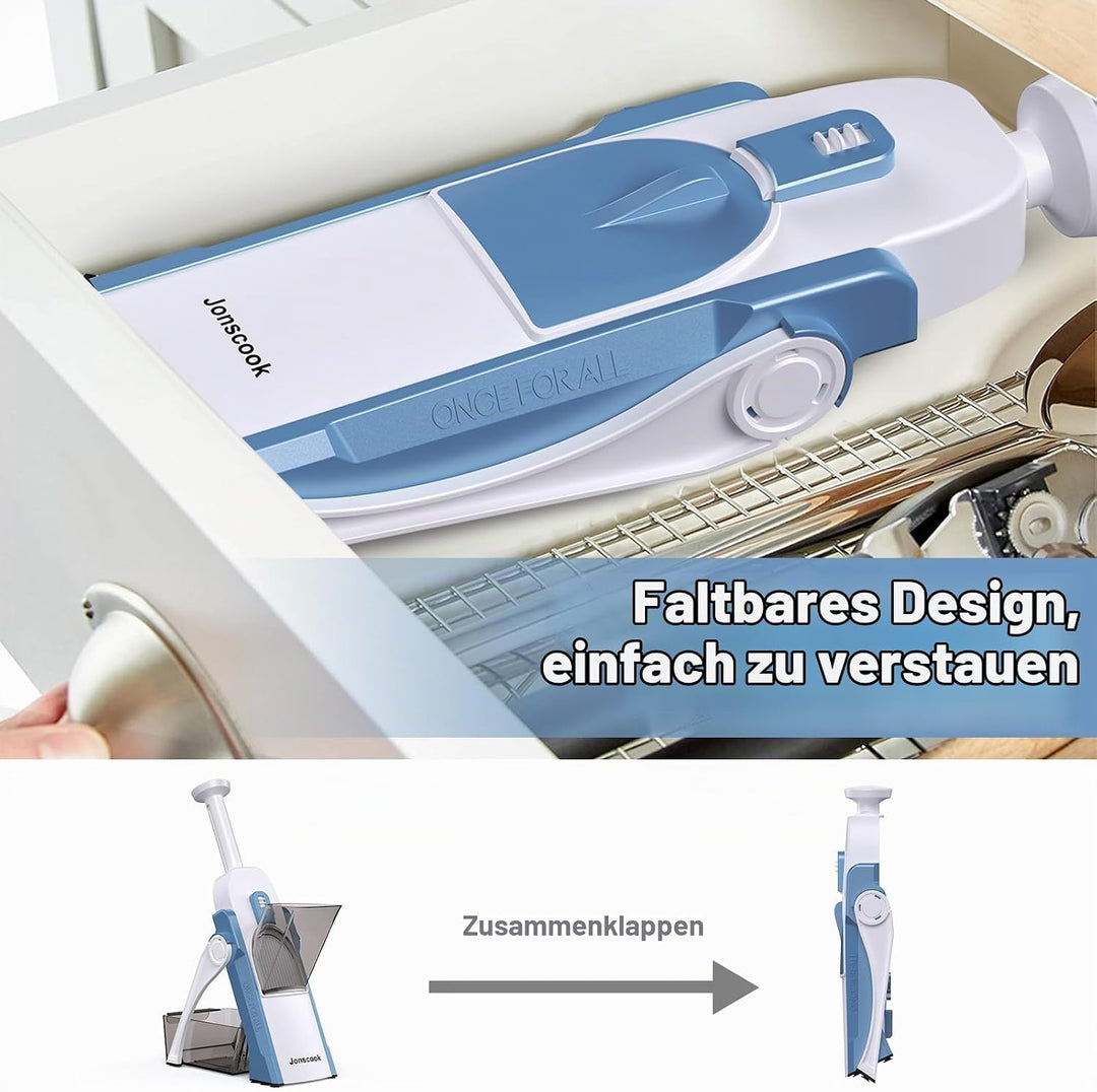 Sicherer Gemüsehobel für die Küche, einstellbare Stärke 0,1–8 mm, 5-in-1-Multifunktions-Gemüseschnei