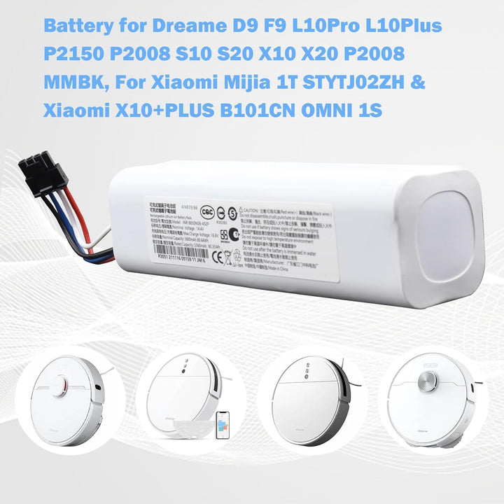 14,4 V 5600 mAh Akku kompatibel mit Dreame D9 F9 L10Pro L10Plus P2150 P2008 S10 S10 Pro S20 X10 X20