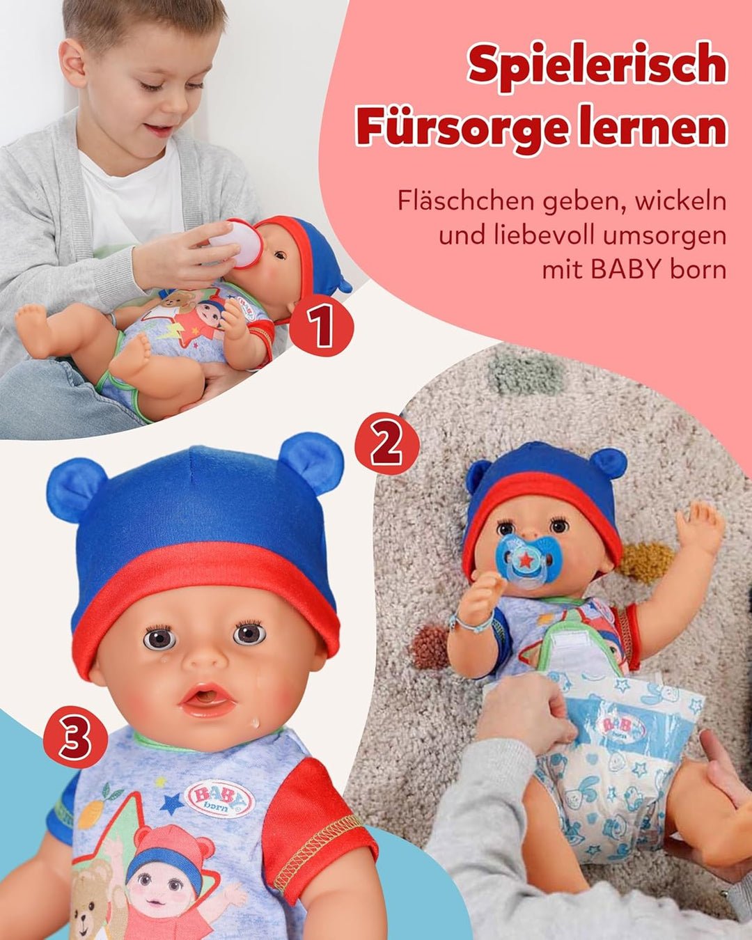 BABY born 836415 Jonas 43cm, Babypuppe mit 10 Funktionen und Accessoires, für Kinder ab 3 Jahren, fu