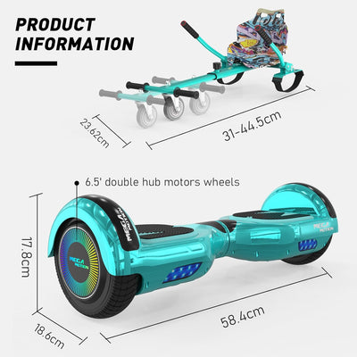 MEGA MOTION Hoverboards mit Hoverkart für Kinder, 6.5 Zoll Hoverboards mit Bluetooth Lautsprecher, m