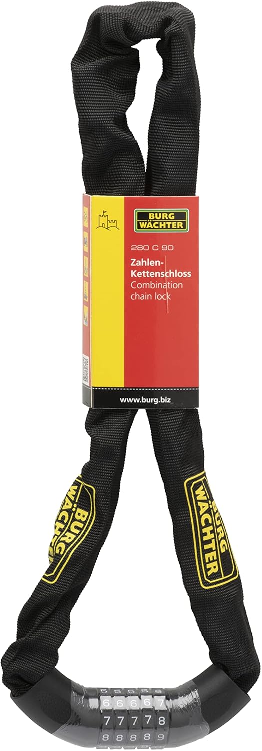 Burg Wächter Vierkantkette, Fahrradschloss mit Zahlencode, Kette für Fahrrad, Motorrad, E-Scooter, G