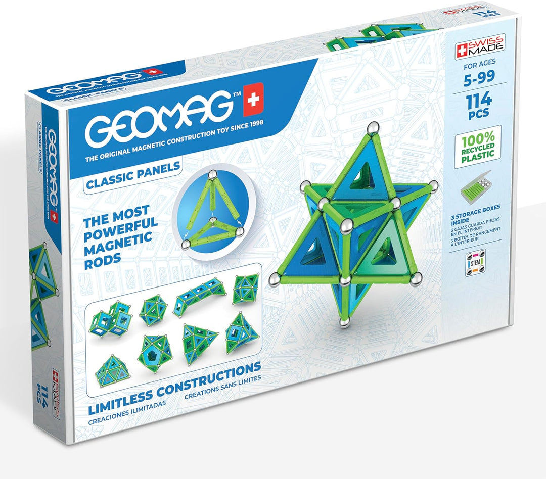 Geomag - Classic Panels 114 Pieces- Magnetic Construction for Children - Green Collection - 100 Perc