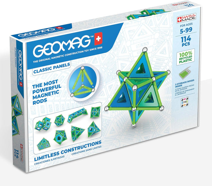 Geomag - Classic Panels 114 Pieces- Magnetic Construction for Children - Green Collection - 100 Perc