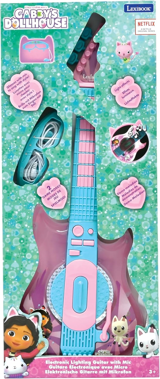 Lexibook, Gabby's Dollhouse, E-Gitarre mit Mikrofon und Brille für stilvolles Singen, 2 Spielmodi, D