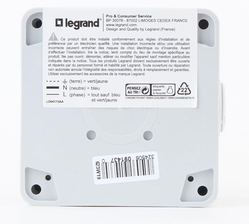 Legrand Plexo LEG91437 Wasserdichte Steckdose (IP 55), 3 Kontakte, Schutzleiter und Nullleiter, 20 A