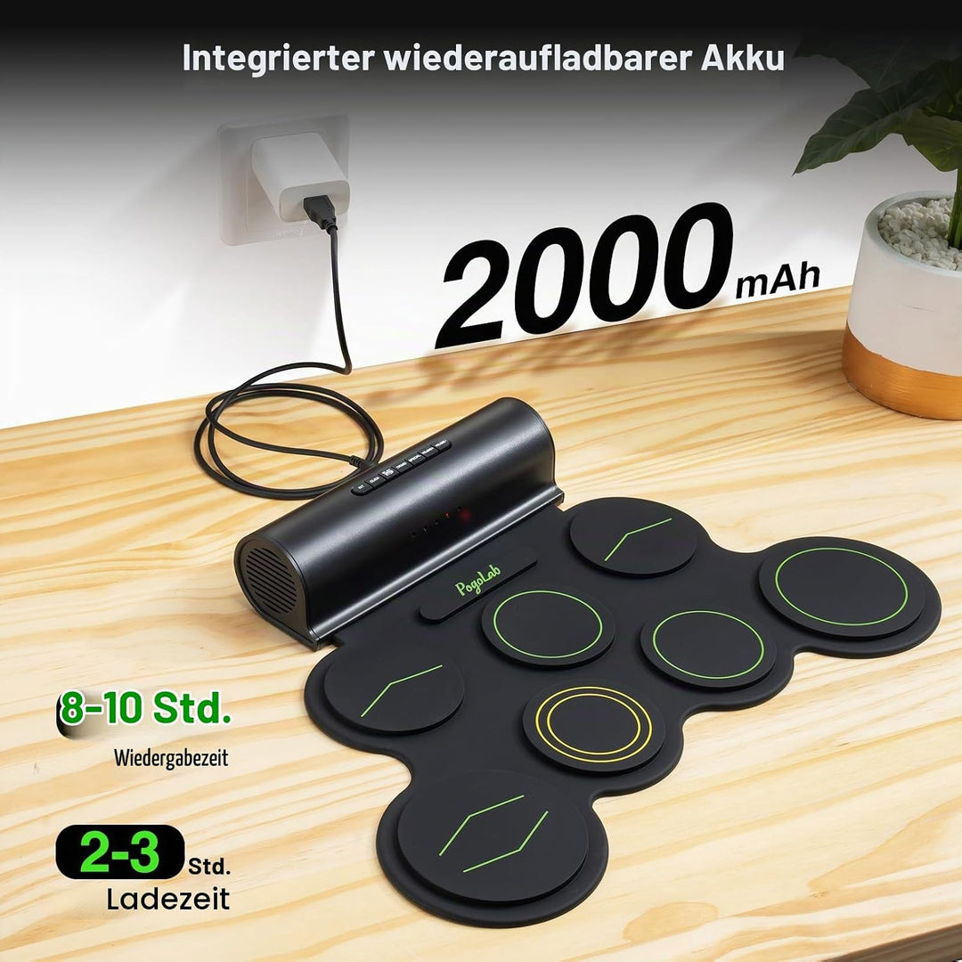 POGOLAB Aufrollen E-Drum Set, 7 digitale Drum Pad Schlagzeug Elektronisch, Bluetooth-Funktion, mit z