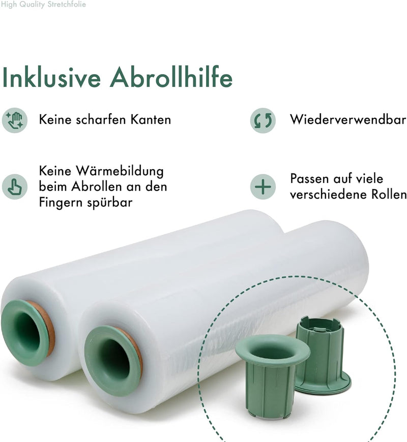 Good Warehouse Hochwertige Stretchfolie 23 m – 500 m Verpackungsfolie mit Handabroller-Set – 40 cm b