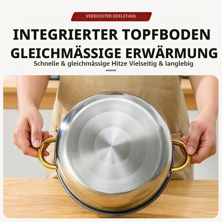 Edelstahl Kochgeschirr-Set, Topfset aus Edelstahl mit zwei Griffen, 10-teilig Töpfe Set mit Deckeln