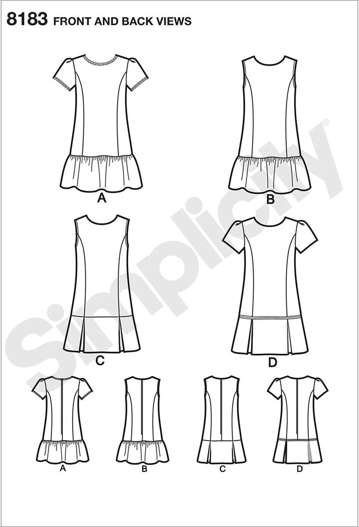 Simplicity Muster 8183 Kinder und Mädchen Kleid oder Jumper mit Rock Variationen, weiss