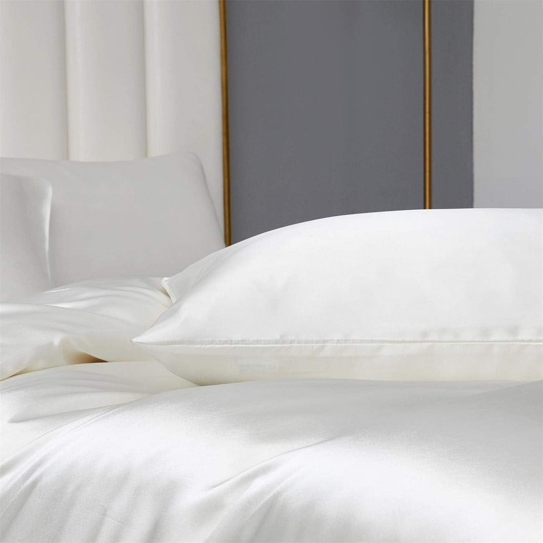 Damier Bettwäsche 200x200cm Weiss Satin Glänzend Bettbezug Set 3 Teilig Deluxe Hotelqualität Satin D