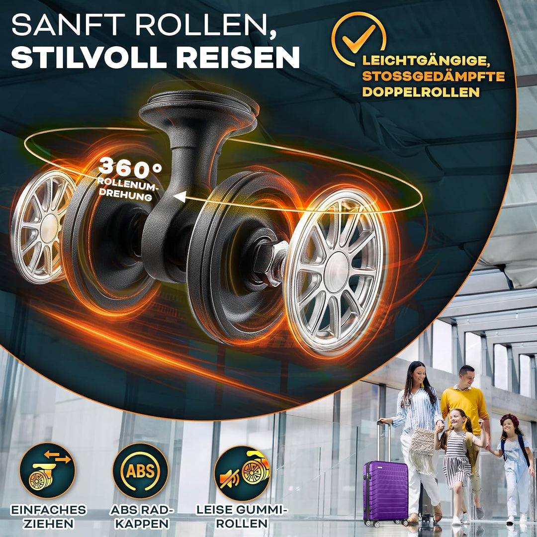tillvex® Reisekoffer Set 3-TLG. + Gepäckwaage, 3X Koffergurte & 3X Kofferanhänger | Kofferset 4 Roll