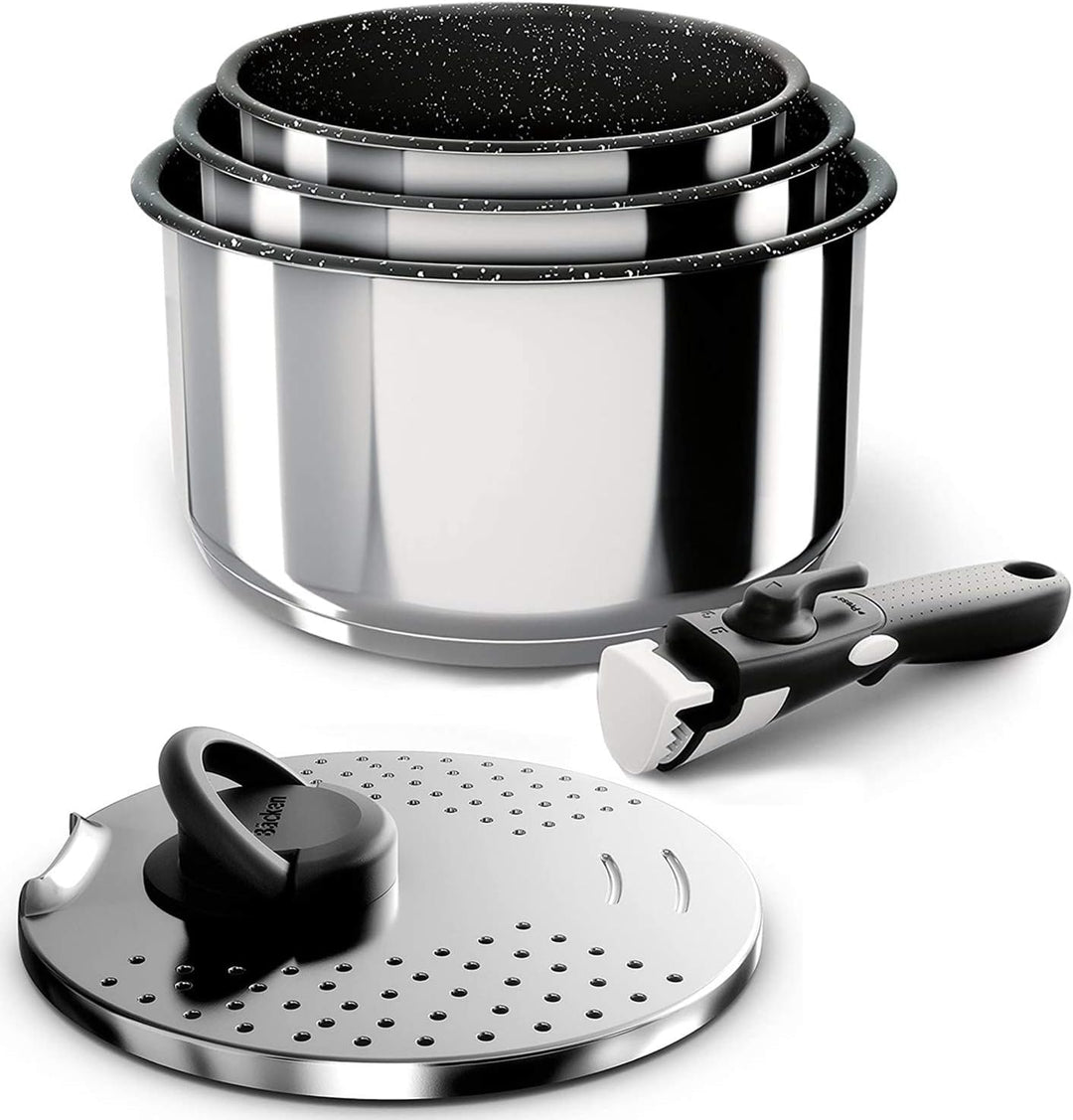 Backen 391505, Topfset 16, 18, 20 cm, Edelstahl, 5-teilig, Induktion, 1 abnehmbarer Griff, 1 Multi-P