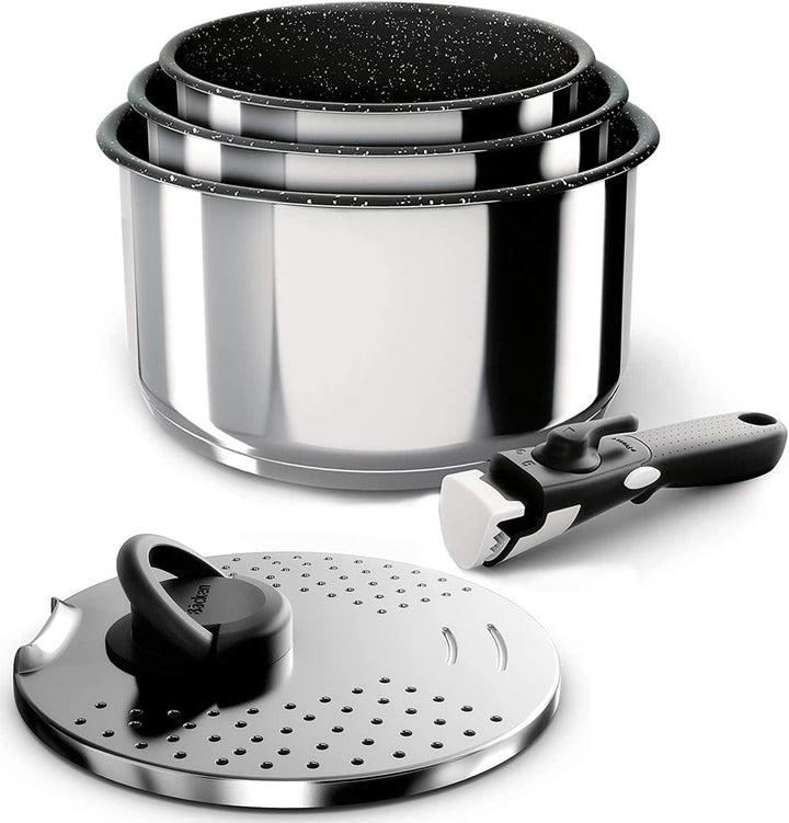 Backen 391505, Topfset 16, 18, 20 cm, Edelstahl, 5-teilig, Induktion, 1 abnehmbarer Griff, 1 Multi-P