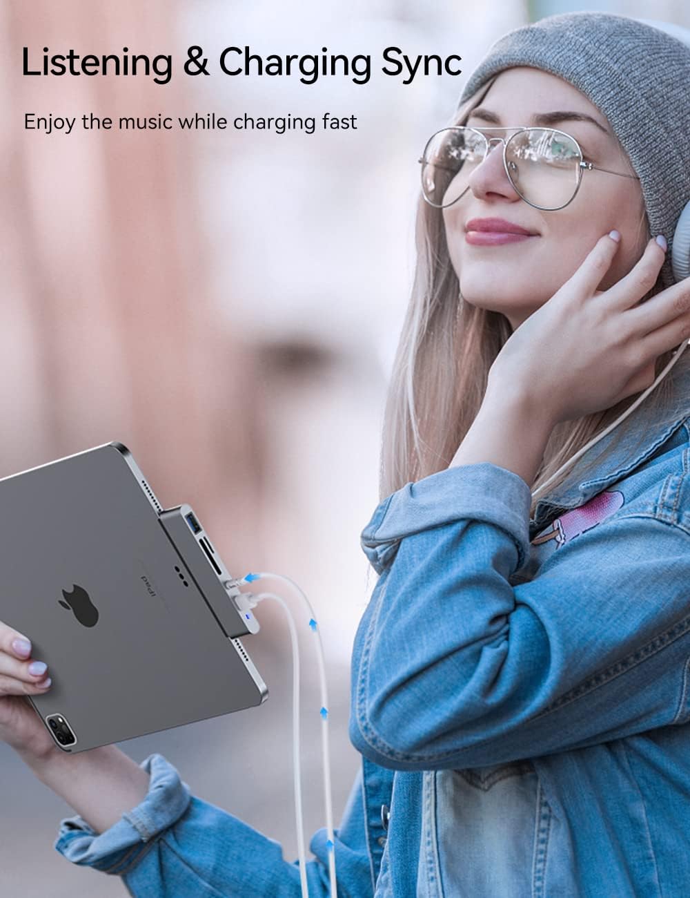 GIISSMO iPad Pro Adapter, USB C Hub with HDMI 4K, USB-C PD, USB-A, SD/TF Card Reader, 3.5 mm Audio J