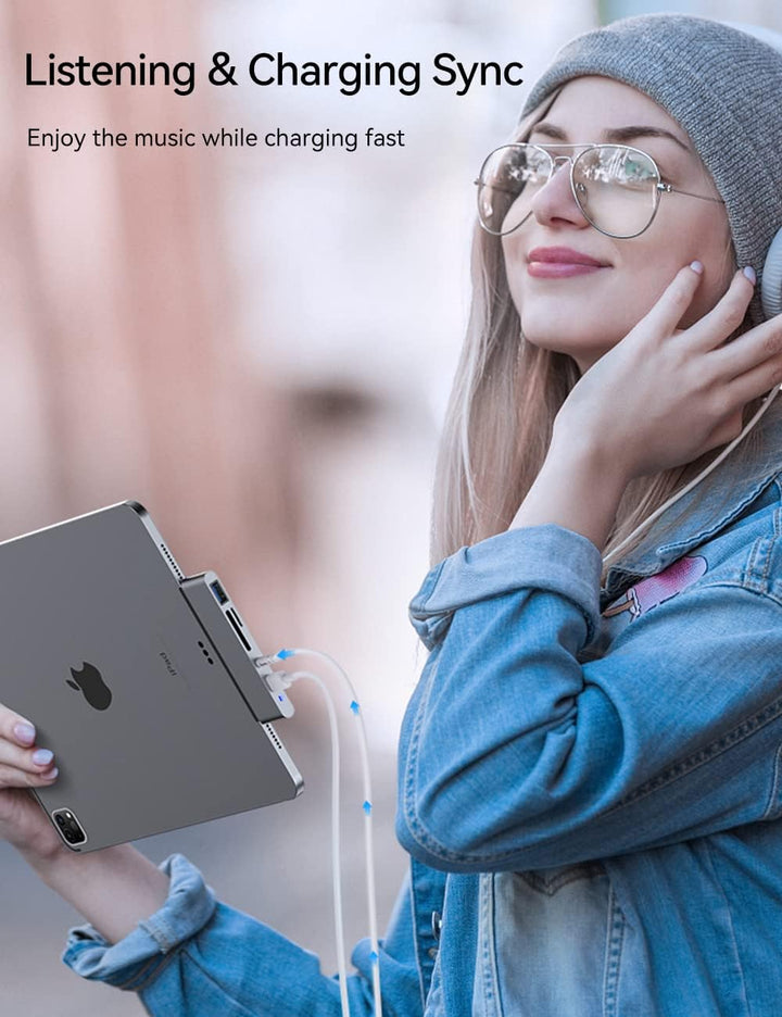 GIISSMO iPad Pro Adapter, USB C Hub with HDMI 4K, USB-C PD, USB-A, SD/TF Card Reader, 3.5 mm Audio J