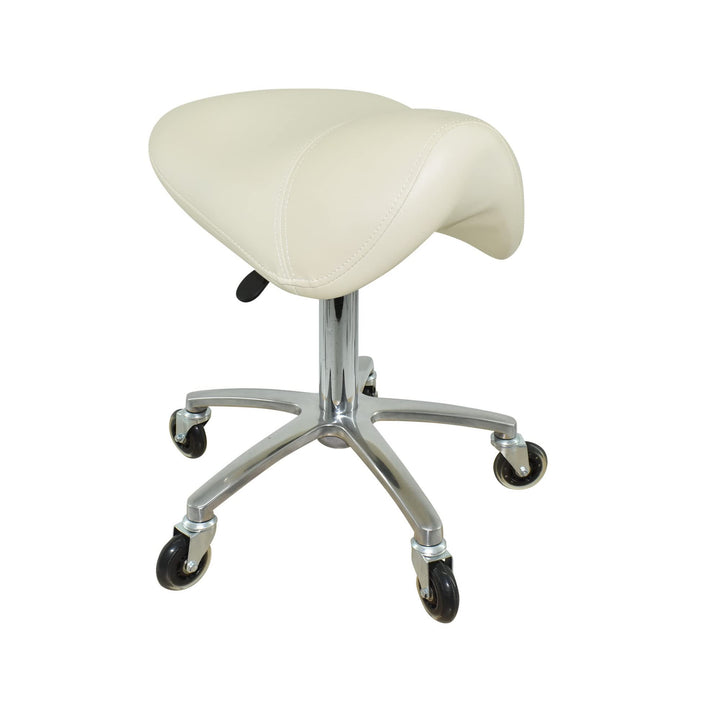 Premium Sattelhocker Weiss, Sattelstuhl für Rückenentlastung, Rollhocker höhenverstellbar von 50-65