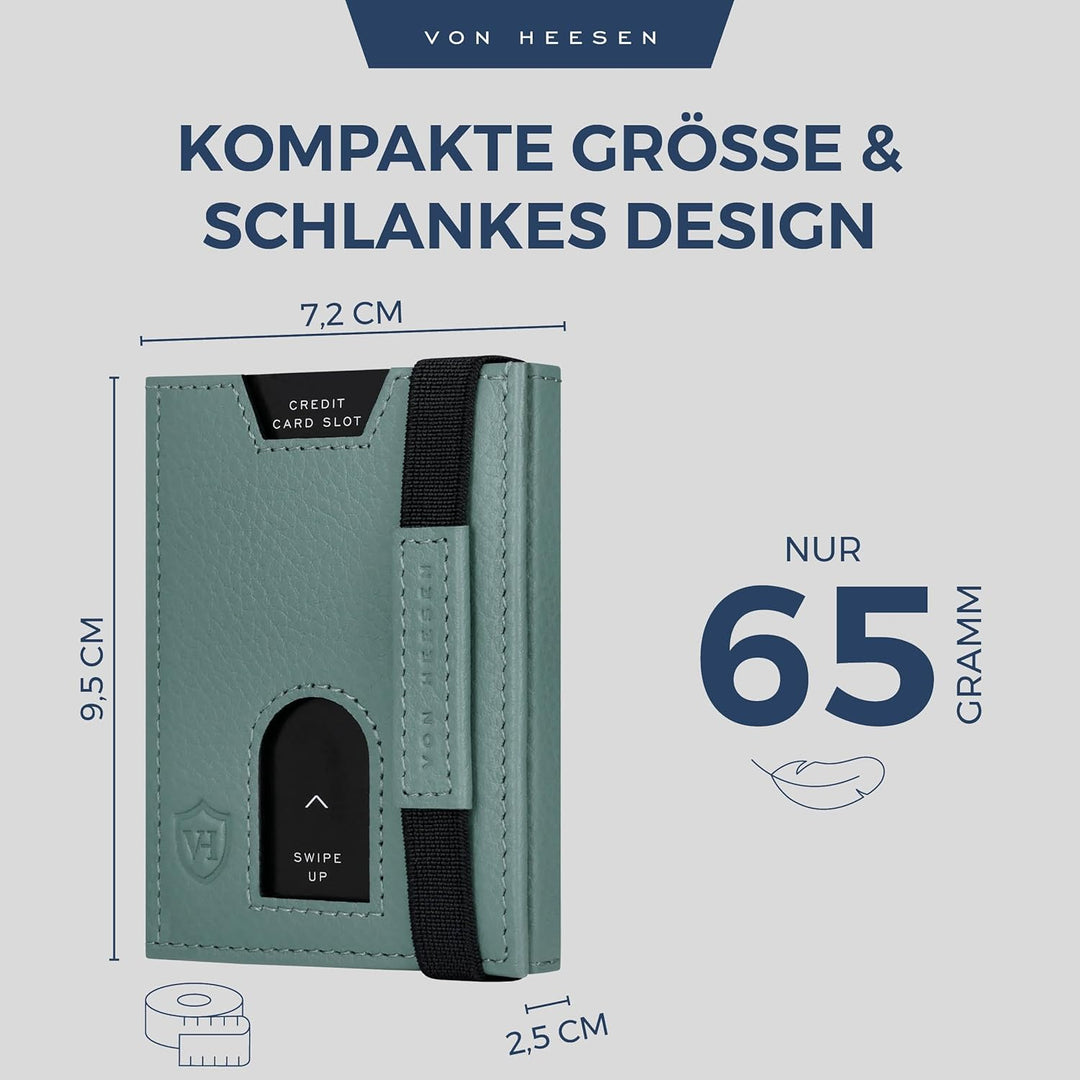 VON HEESEN Slim Wallet mit XL Münzfach &amp; RFID-Schutz - Leder Geldbeutel - Mini Geldbörse für Herren