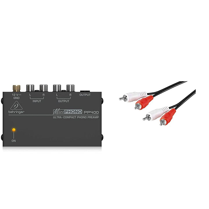 Behringer PP400 Mikrofon Plattenspieler Vorverstärker, Schwarz & Goobay 50028 2X Cinch Stecker auf 2