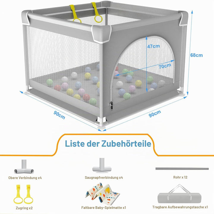 Laufstall Baby mit Matratze,90x90cm Kleines Laufgitter