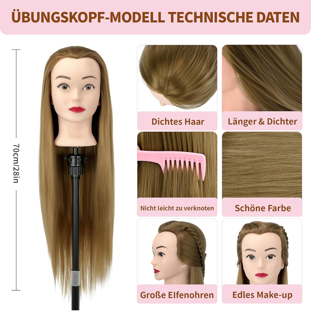 Aofadaning Trainingsköpfe 100% von dem Hochtemperaturfaser Haar 28zoll Trainingskopf für Frisöre wit