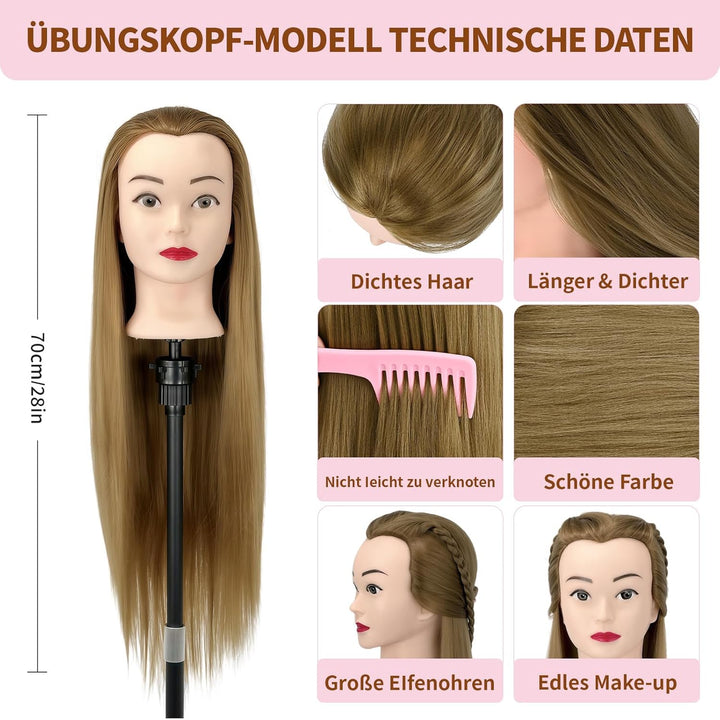 Aofadaning Trainingsköpfe 100% von dem Hochtemperaturfaser Haar 28zoll Trainingskopf für Frisöre wit